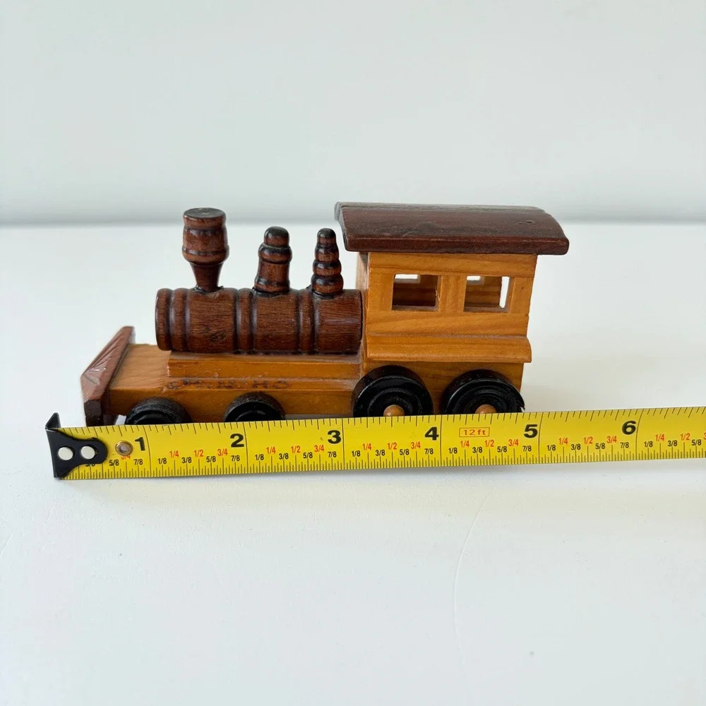 Pancho Hand Carved Wooden Locomotive Train Engine Toy Natural Two Tone Decor